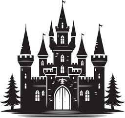 Obraz premium Ancient Castle silhouette vector illustration isolated on a white background