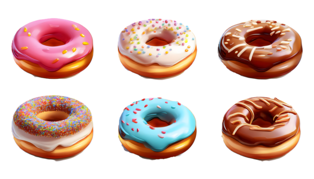 Collection of donut 3d icon cartoon style floating on transparency background 