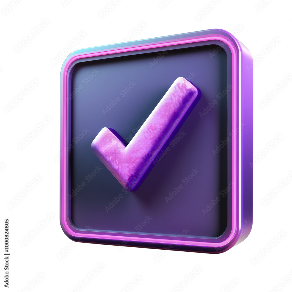 Aufkleber vivid purple 3d checklist icon with glowing checkbox on white background for project management and 