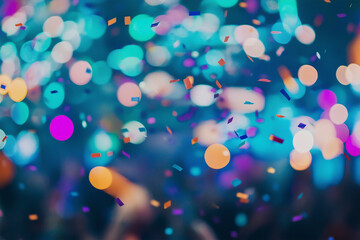 Blurred  confetti thrown in the air, celebration  on weekend night, nightlife and fest concept