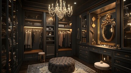 Luxurious Dressing Room with Custom Cabinetry and Seating