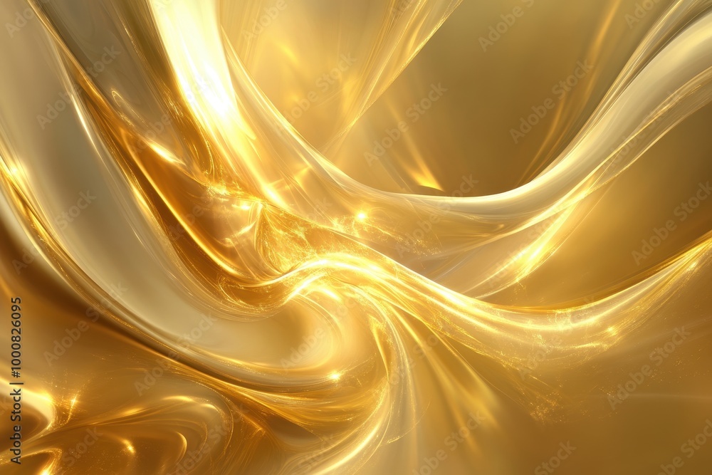 Poster abstract golden background with flowing lines and light effects.