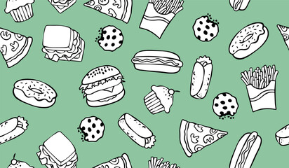 Cute fast food pattern background vector design