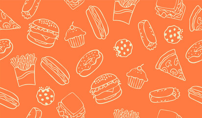 Cute fast food pattern background vector design
