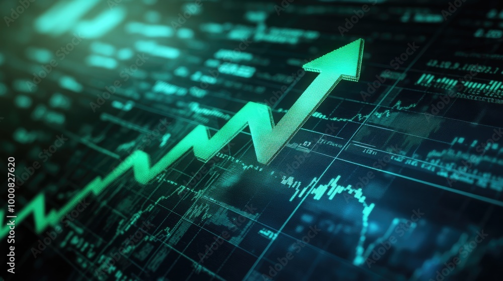 Poster a forex trading chart with a large green arrow pointing upward after breaking through a support leve