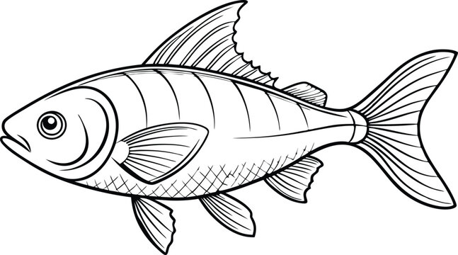 recommend clip art: Drawing fish line art vector icon, illustration on white background.