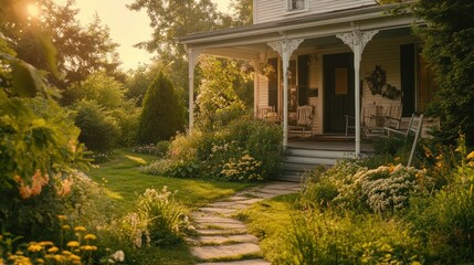 Fototapeta premium Charming Victorian Home with a Lush Garden