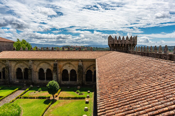 Impressive old roof of Arabic tiles in the monumental complex of the cathedral of Tui, Galicia.