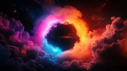 Cosmic Cloudscape with Glowing Ring and Stars