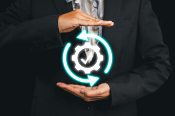 Business continuity concept represented by a gear and arrows, emphasizing process, reliability, and...