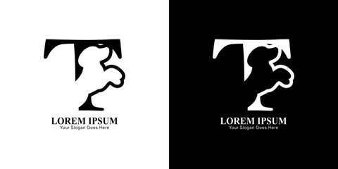 Dog logo design combined with the letter T 