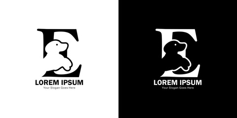 Dog logo design combined with the letter E 
