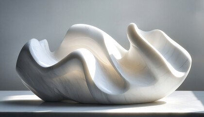  Smooth, flowing marble sculptures with soft shadows and lighting, giving an artistic, museum-like quality