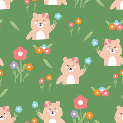Seamless pattern with cute cartoon bears, for fabric prints, textiles, gift wrapping paper. children's flat and colorful style