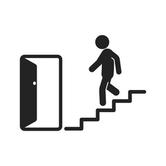 Isolated pictogram sign Emergency Exit door with stairs, for indoor safety label