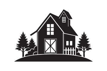 Farmhouse silhouette vector illustration