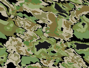 Full seamless watercolor camouflage texture print pattern. Usable for Jacket Pants Shirt and Shorts. Army textile fabric. Unique tie dye military camo. Vector illustration.