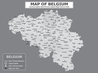 European Country Geography Political map. Political map of country with capital, province or state capital, major cities and town.