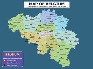 European Country Geography Political map. Political map of country with capital, province or state capital, major cities and town.