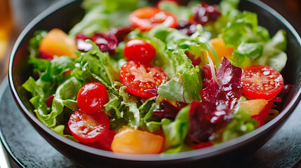 Colorful Fresh Salad at Fine Dining Restaurant Table Setting