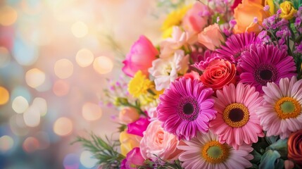 Bouquet of Colorful Flowers Isolated on Dark Background with Soft Shadows Warm Lighting