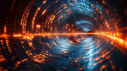 Obraz premium A tunnel with a blue and orange glow