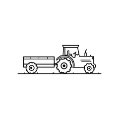 Agricultural tractor with trolly outline icon .