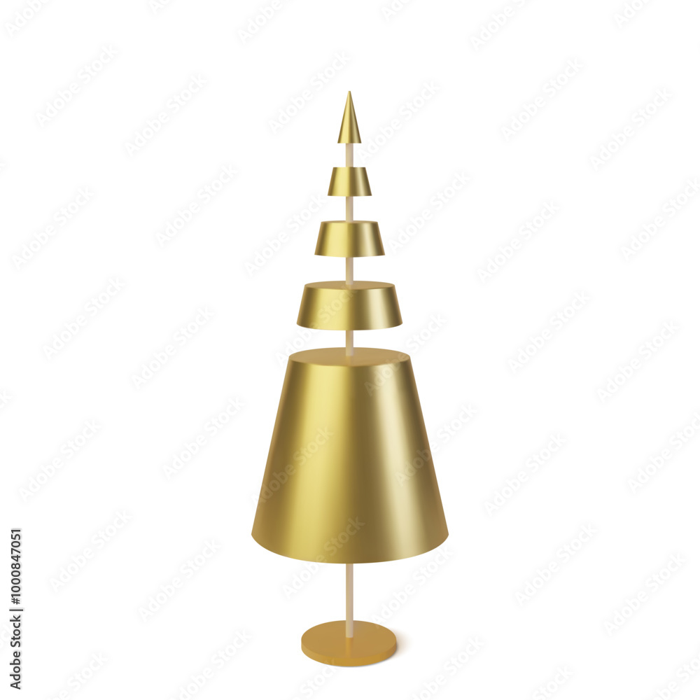 Aufkleber metallic golden 3d christmas tree. realistic abstract background with 3d. cone shape with minimalist