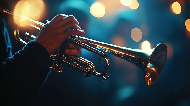 A trumpet player performs on stage.