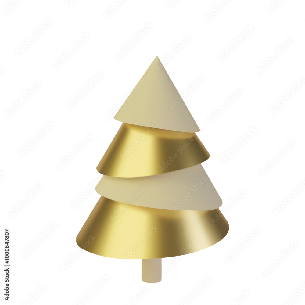 Poster metallic golden 3d christmas tree. realistic abstract background with 3d. cone shape with minimalist