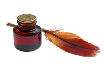  Feather Pen Beside a Glass Bottle