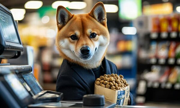 Humorous Shiba Inu Pretending to be Human, Shopping for Dog Food