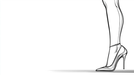 Minimalist line art illustration of a person in high heels with a blank white background copy space