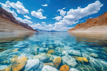 Crystal-clear lake waters. Majestic canyon landscape highlighting fragile water ecosystems in arid regions
