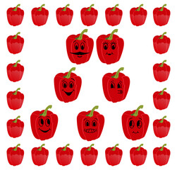 Cute red pepper seamless pattern. Food background. White wallpaper. Vector flat illustration.