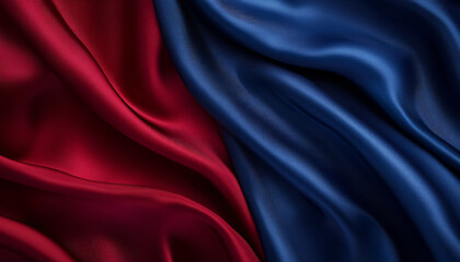 Fototapeta premium Close-up of flowing, luxurious silk fabric in rich colors like deep red or royal blue, creating a smooth and elegant texture