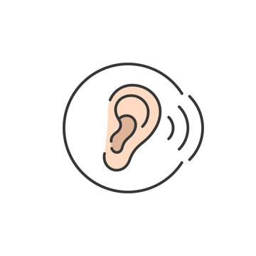 recommend clip art: An auditory health icon, featuring an ear within a circle, symbolizing hearing and sound waves. It is relevant for medical and pharmacy contexts, emphasizing the importance of ear care and hearing
