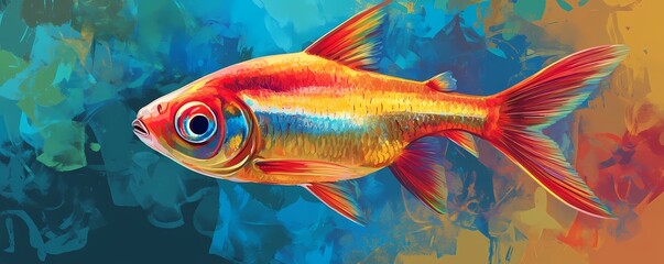 Naklejka premium A colorful depiction of a cardinal tetra fish