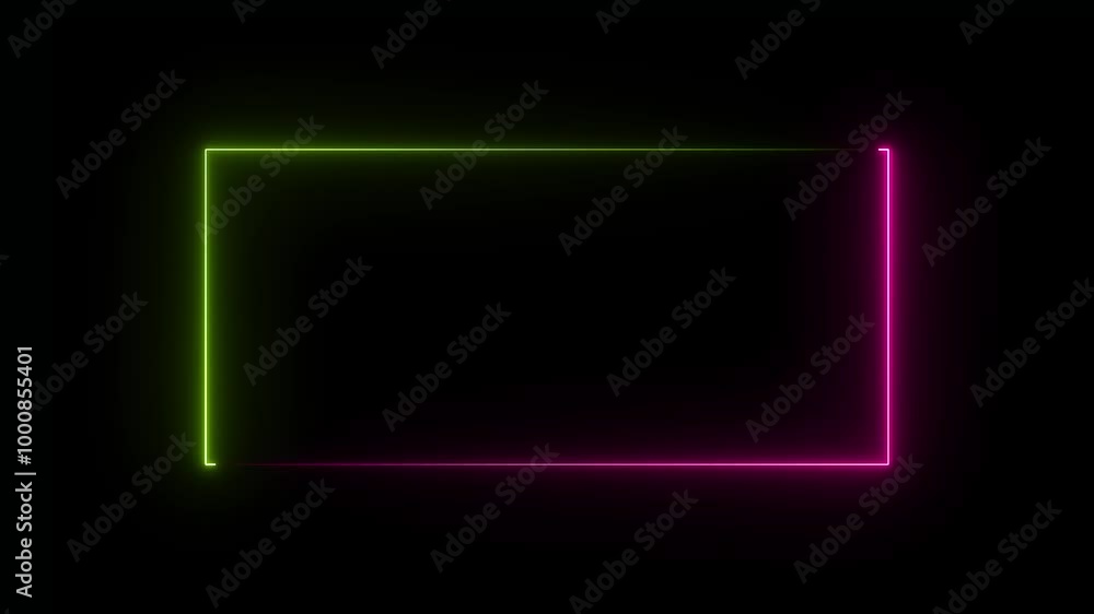 Poster glowing neon light rectangle frame loading icon background in retro style, 4k video animation. abstr