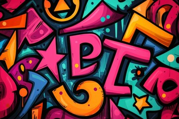 Abstract Graffiti Pattern with Bright Colors and Bold Shapes