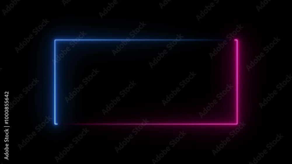 Poster glowing neon light rectangle frame loading icon background in retro style, 4k video animation. abstr