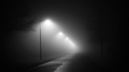 Misty Street with Distant Lamps