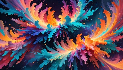 Colorful abstract florals fluids in a dark background