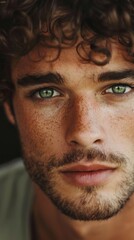 Obraz premium A man with green eyes and a beard