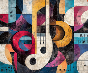Abstract Image with Colorful Geometric Music Graffiti Vintage Engraved