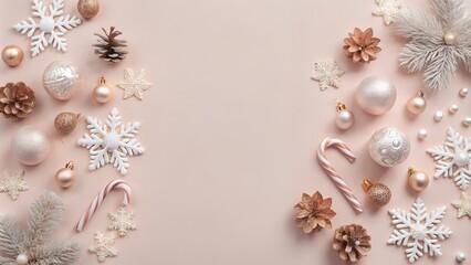 Christmas winter festive composition. Colorful Xmas background realistic 3d decorative design objects, big and small deer, gift boxes, snowy trees, gold confetti. Happy New Year