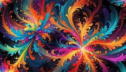 Colorful abstract florals fluids in a dark background