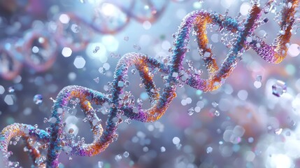 Intricate 3D Visualization of Spiraling DNA Strands Revealing Complex Structure and Colors