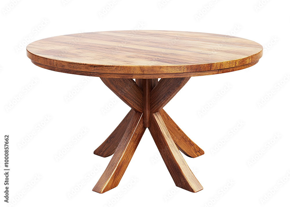 Poster wooden round table with a simple design, isolated on transparent cutout background