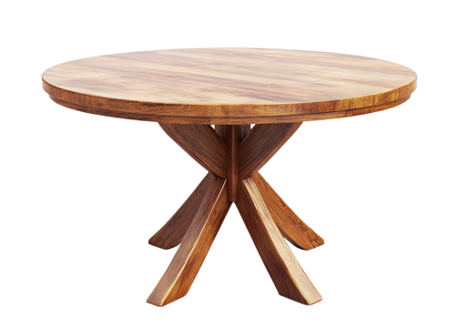 Wooden round table with a simple design, isolated on transparent cutout background